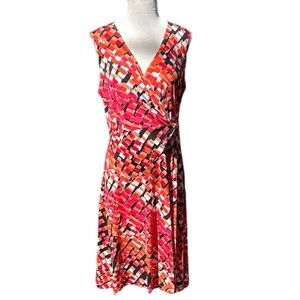 Travel Smith Red Sleeveless Dress,Deep V-Neckline with Flattering Wrap Look